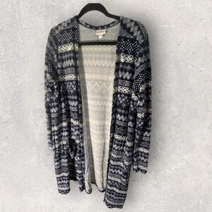 Lularoe Caroline Cardigan Sweater XL Blue/White Pattern NWT